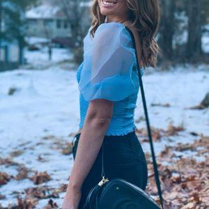 Light Blue Puff Sleeve Top - Forever 21